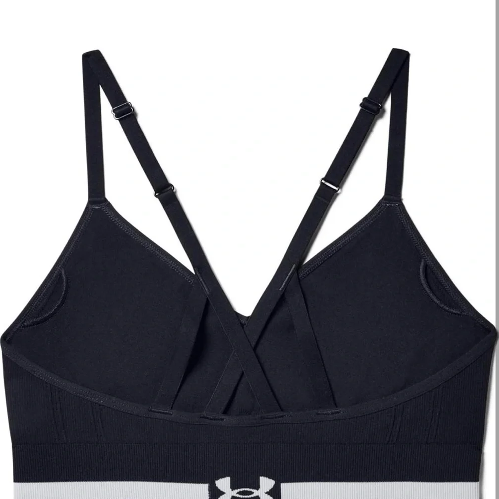 Under Armour Women's Black Sports Bra with white detailing - Picture 4 of 6